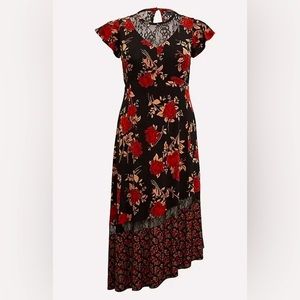 Torrid Midi Studio Knit Asymmetrical Dress, Rose and Lace, Size 4
